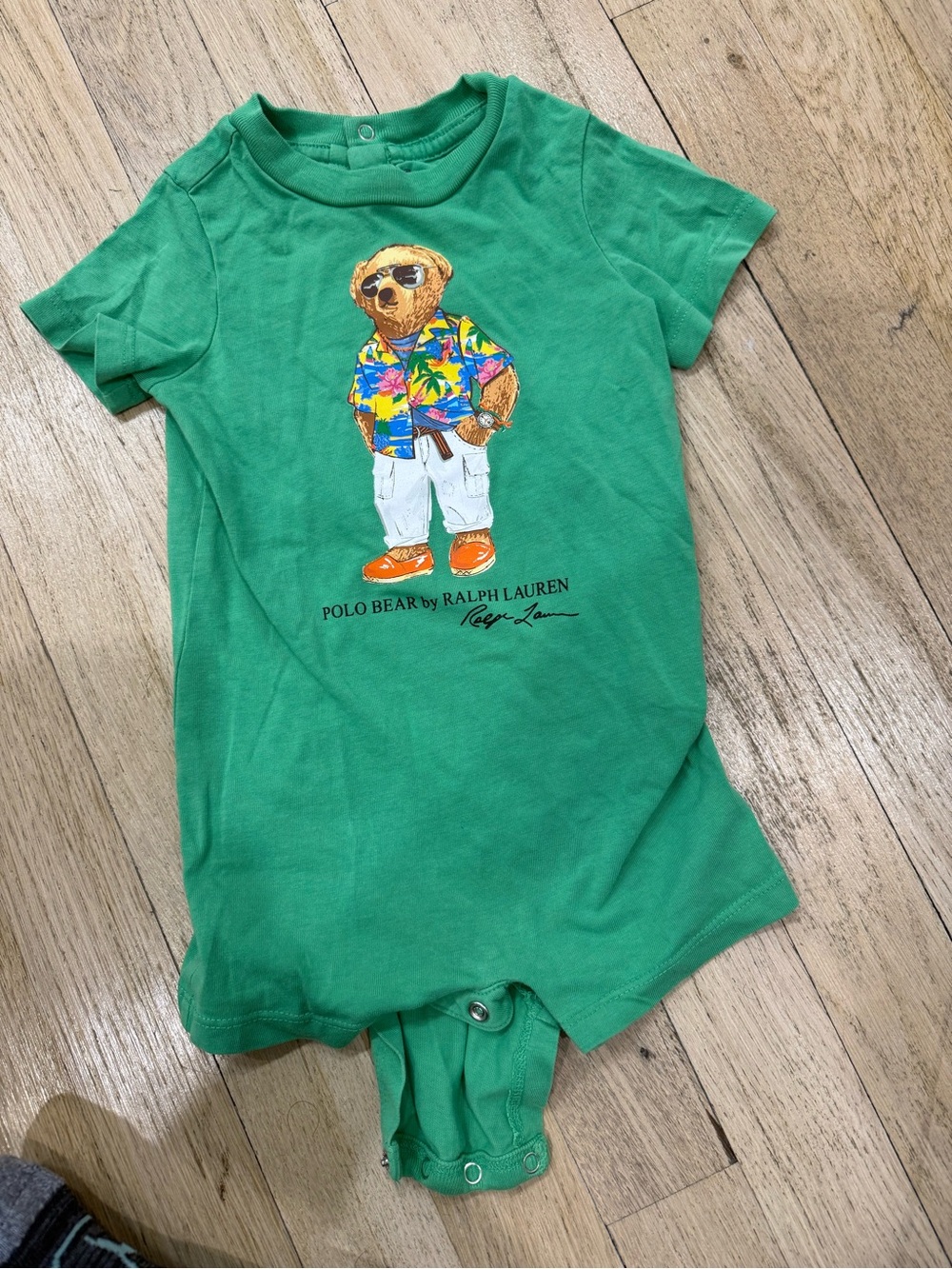 Ralph Lauren Green Polo Bear Graphic One-Piece